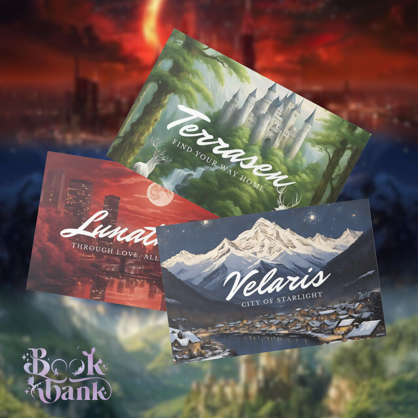 Sarah J Maas Worlds Inspired Postcards | Crescent City | Throne of Glass | Acotar | Letter | Card | Greeting Card | Velaris | Terrasen | Lunathion