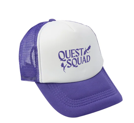 Quest Squad Bookish Cap | White, Violet, Brown & Gold Baseball Cap | Subtle Bookish Hat | Fourth Wing (The Empyrean) by Rebecca Yarros Cap