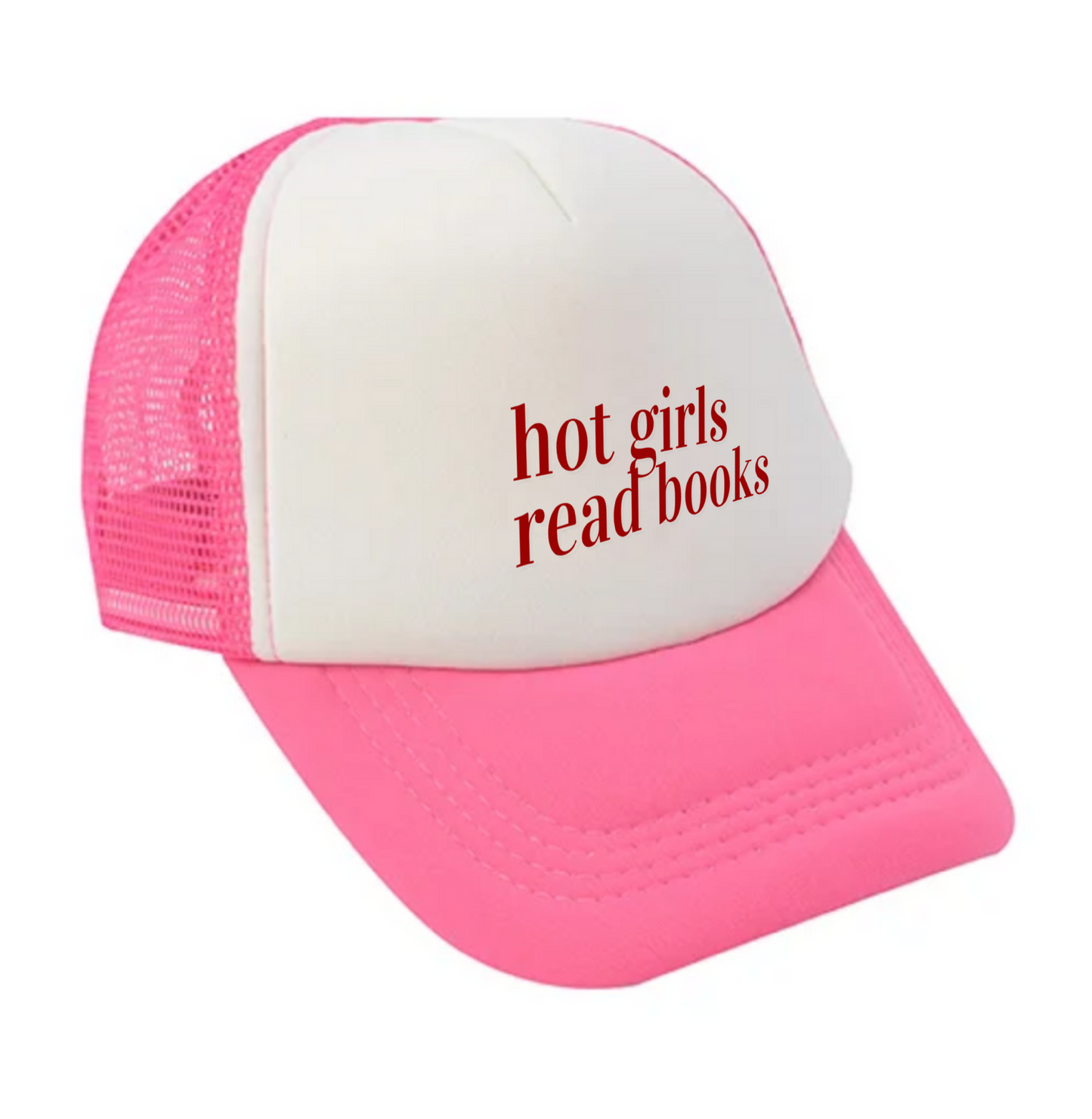 Hot Girls Read Books Bookish Cap | White, Pink and Red Baseball Hat for Readers