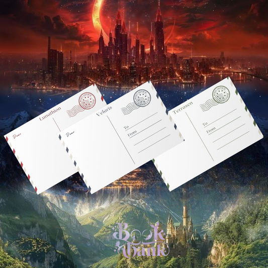 Sarah J Maas Worlds Inspired Postcards | Crescent City | Throne of Glass | Acotar | Letter | Card | Greeting Card | Velaris | Terrasen | Lunathion