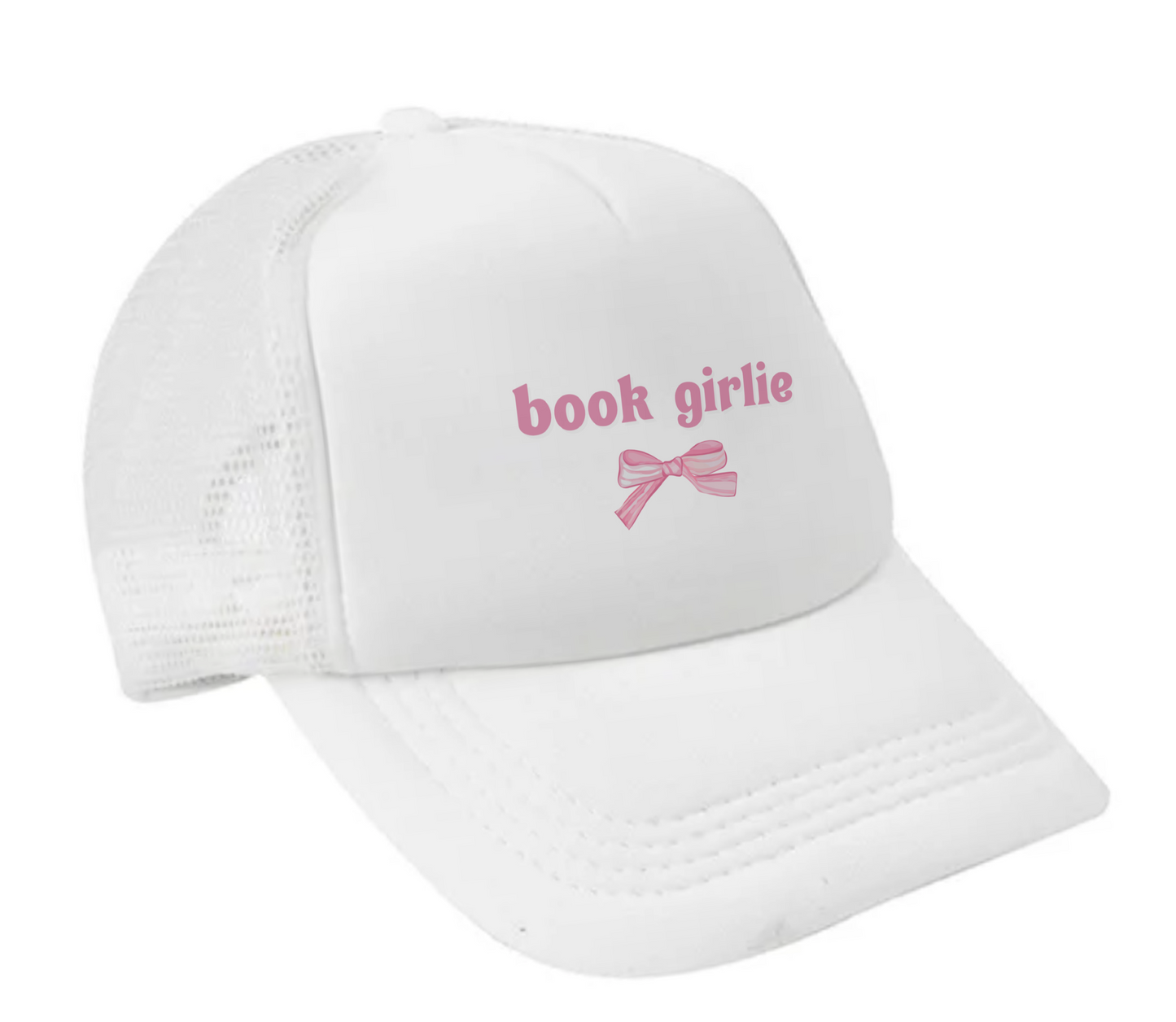 Book Girlie Bookish Cap with Bow | Coquette White, Blue, Brown, Pink Baseball Hat for Readers