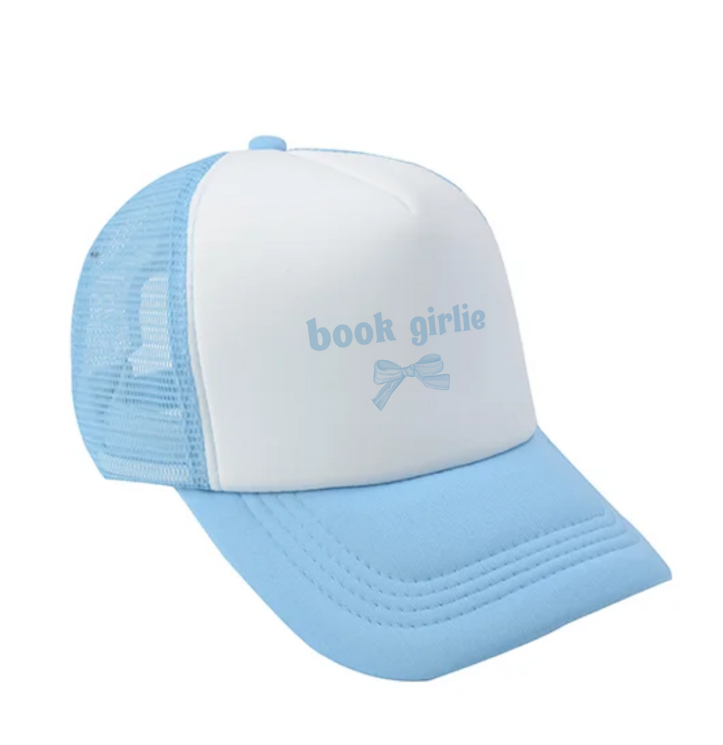 Book Girlie Bookish Cap with Bow | Coquette White, Blue, Brown, Pink Baseball Hat for Readers