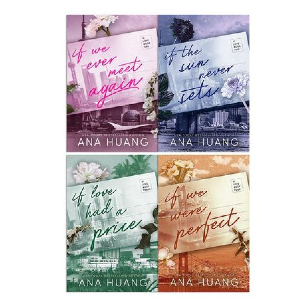 A set of four books with the title 'If Love Series' by Ana Huang, featuring different cityscapes on the covers with a floral design.