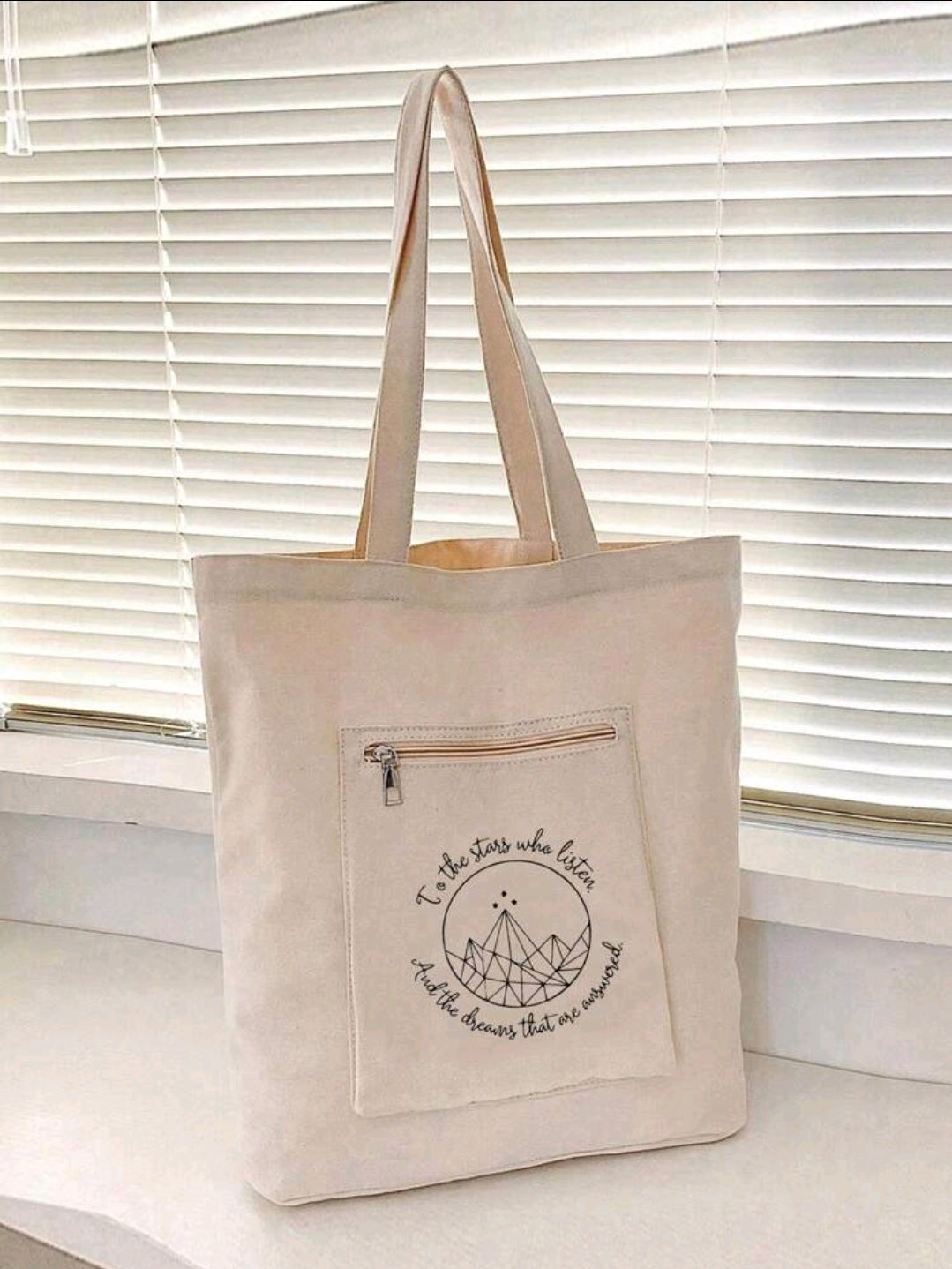 To The Stars Who Listen | A Court of Thorns and Roses by Sarah J Maas Tote Bag with Zip Front Pocket