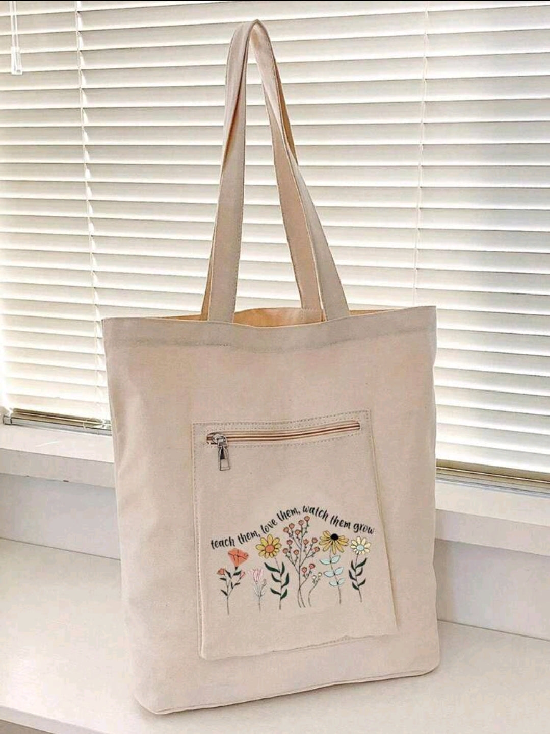 Teachers Tote Bag | Flowers | (beige)