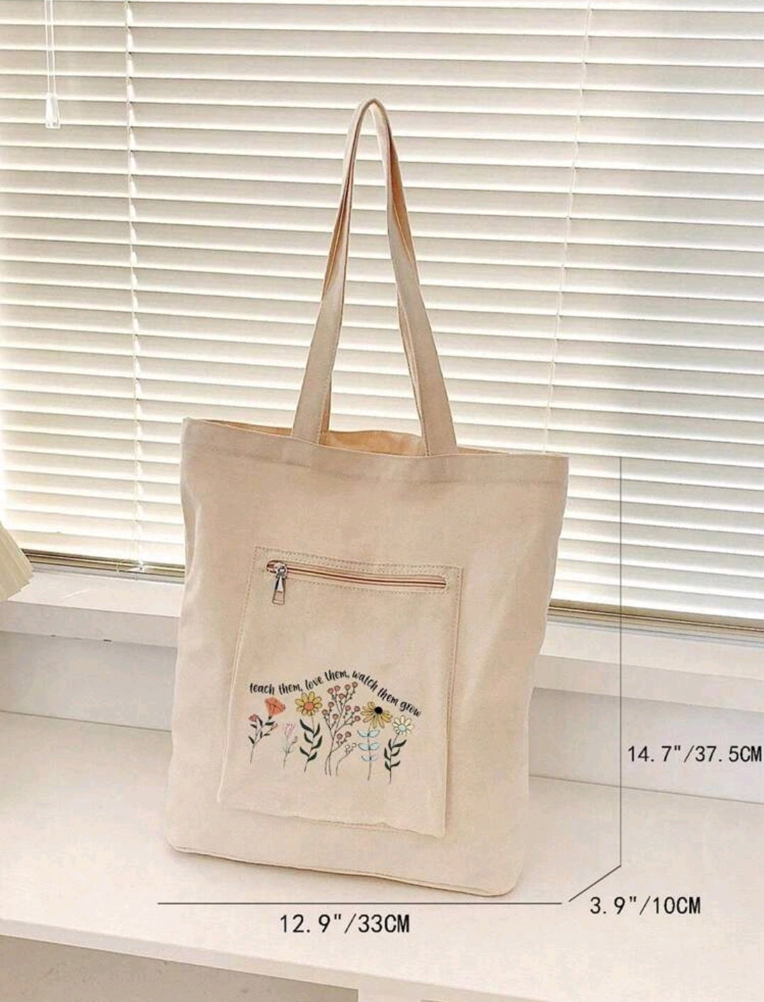 Teachers Tote Bag | Flowers | (beige)