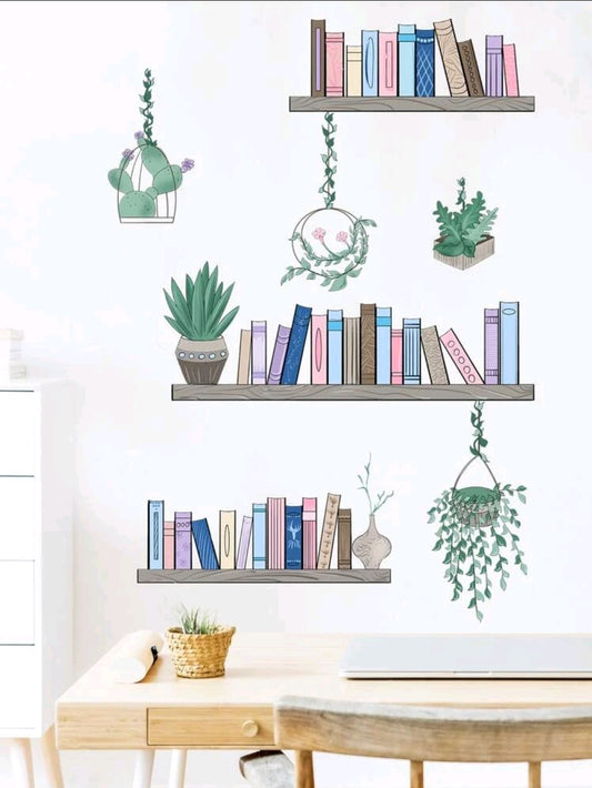 Bookshelves and Plants Wall Decal/Sticker