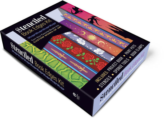 Stenciled Book Edges Kit: Turn Your Favorite Books Into Custom Works of Art - Includes: Project Book, Paint Pots, Stencils, Sponge Tools, Book Clamps | DIY Custom Edges on Your Book