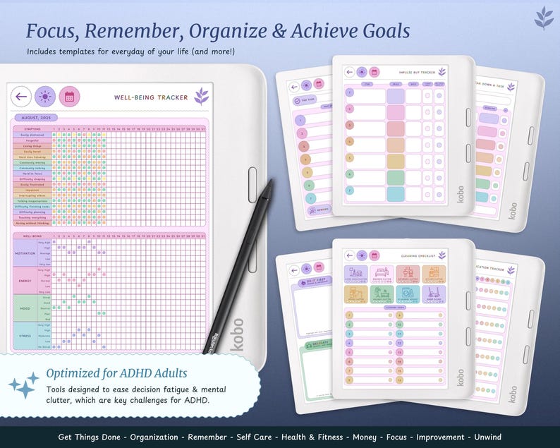 ADHD Kobo Libra Colour Planner for 2025, 2026 | Kobo Libra Colour Template | Kobo Libra Colour Daily, Weekly, Monthly, Journal, Calendar Digital Download