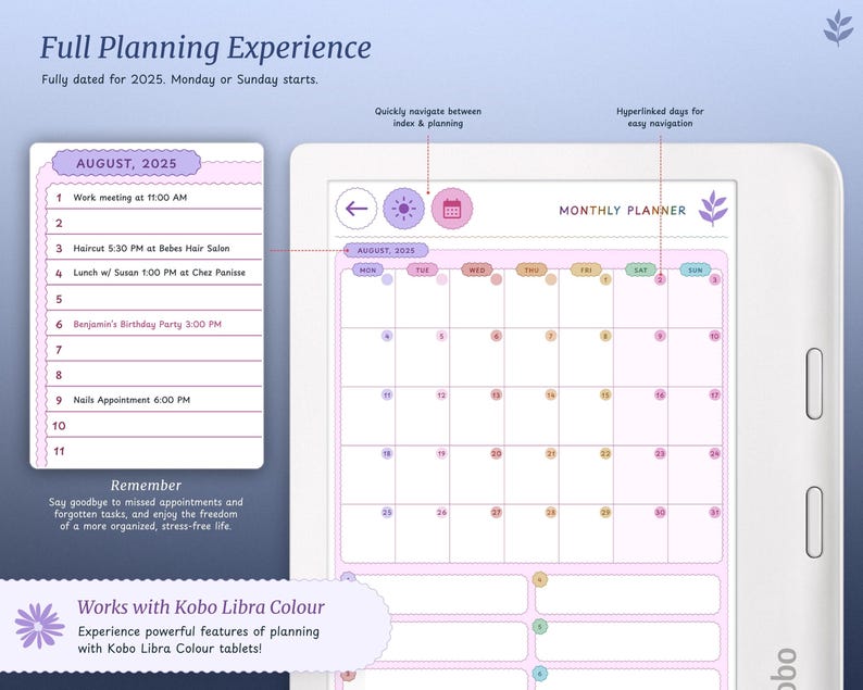 ADHD Kobo Libra Colour Planner for 2025, 2026 | Kobo Libra Colour Template | Kobo Libra Colour Daily, Weekly, Monthly, Journal, Calendar Digital Download