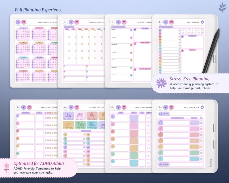 ADHD Kobo Libra Colour Planner for 2025, 2026 | Kobo Libra Colour Template | Kobo Libra Colour Daily, Weekly, Monthly, Journal, Calendar Digital Download