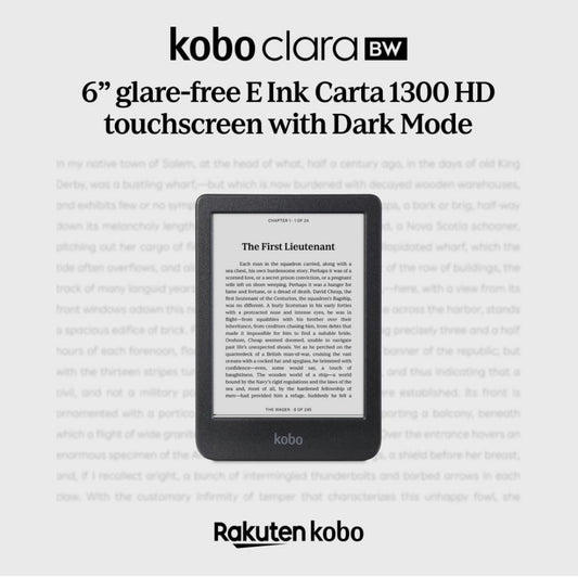 Kobo Clara BW | eReader | 6” Glare-Free Touchscreen with ComfortLight PRO | Dark Mode Option | Audiobooks | Waterproof | 16GB Storage | Black