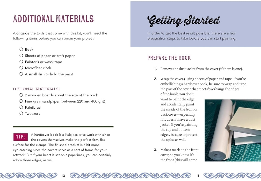 Stenciled Book Edges Kit: Turn Your Favorite Books Into Custom Works of Art - Includes: Project Book, Paint Pots, Stencils, Sponge Tools, Book Clamps | DIY Custom Edges on Your Book