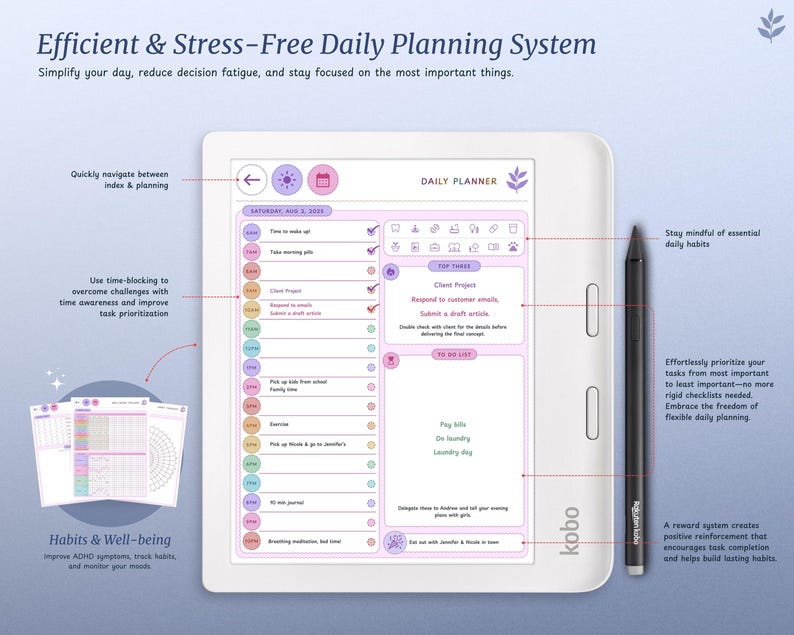 ADHD Kobo Libra Colour Planner for 2025, 2026 | Kobo Libra Colour Template | Kobo Libra Colour Daily, Weekly, Monthly, Journal, Calendar Digital Download